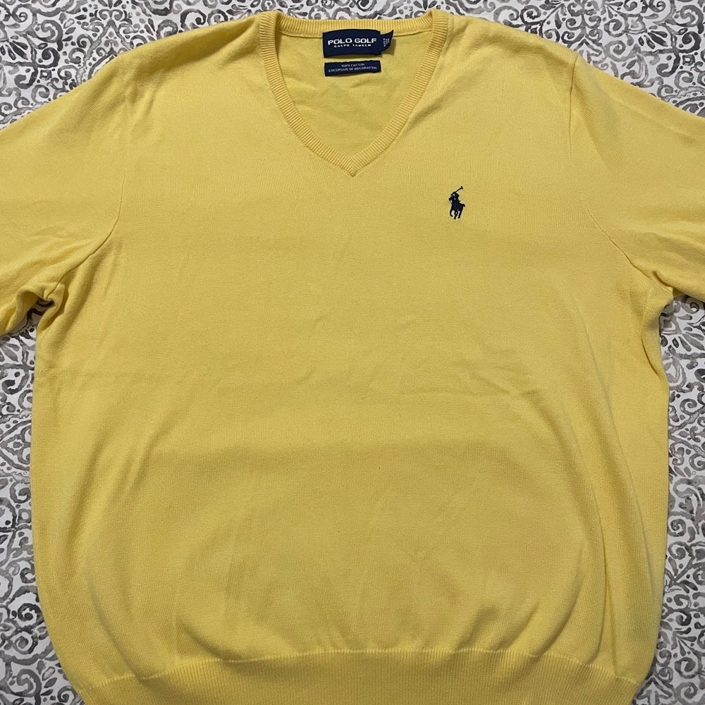 POLO ROUND NECK W/ RIB SWEATER MEN'S LUXURY (YELLOW )100% LAMB